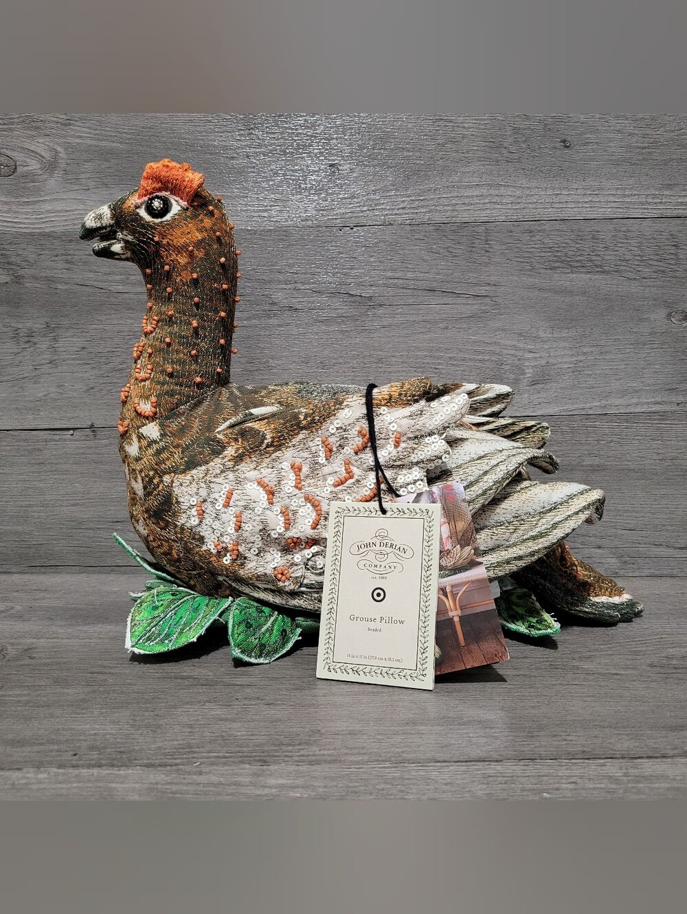 John Derian x Target Fall 2025 Shaped Beaded Grouse Pillow 15"×11" Plush